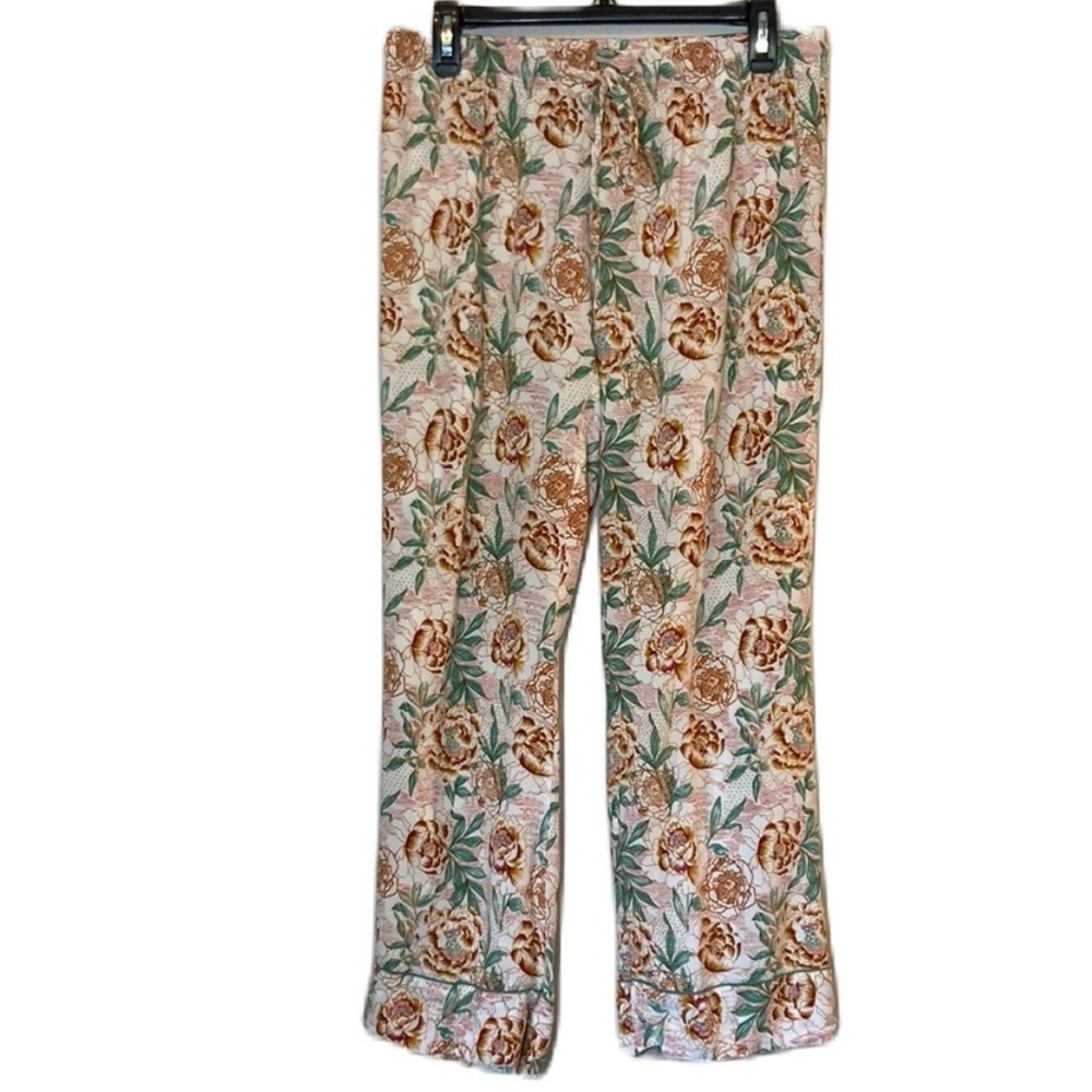 World Market Pink-Green Floral Summer Flowy Bohemian Strait Leg Pants: S/M.